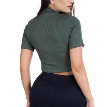 Imagem de Blusa Cropped canelado básico manga curta gola alta feminina - Filó mo