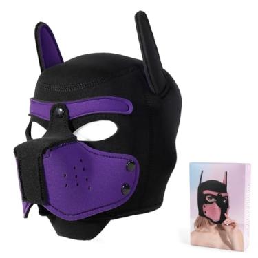 Imagem de Adults Neoprene Puppy Hood Mask Pup Play Gear, Removable Cosplay Dog Full Face Pup Hood Pup Mask (Purple)