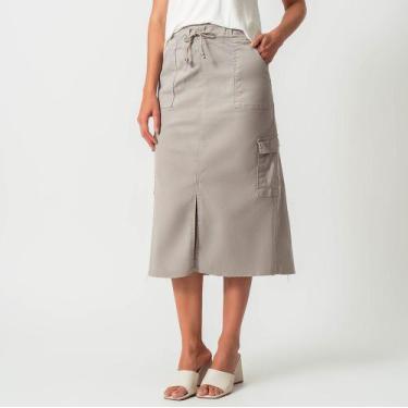 Imagem de Saia Midi Jeans Color Cargo Fenda Frontal - Bloom, Caqui cerâmica, 40