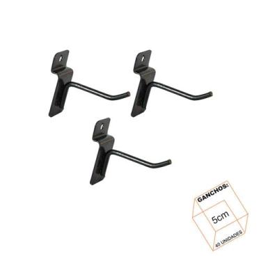 Imagem de Gancho Para Painel Canaletado 5cm Preto Kit 40 Unidades - LM Balcoes