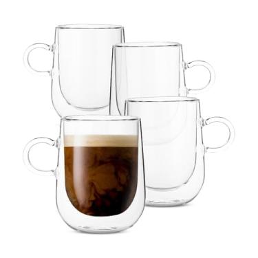 Imagem de BTaT- Vidro de parede dupla, formato de barril, pacote com 4, 240 ml, canecas de café de vidro, caneca de café transparente, canecas de café de vidro de parede dupla, canecas de vidro, copo de latte, xícaras de chá de vidro, xícaras de café isoladas, caneca transparente