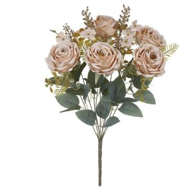 Imagem de BUQUE DE FLORES ROSA CABBAGE X9 CHA OUTONO 47cm - Flor Arte