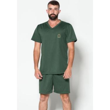 Imagem de Pijama Gola V Masculino Fechado Conjunto Curto - WLS Modas, Verde, M, 