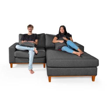 Imagem de Sofá 2 Lugares Living Com Chaise Essencial Estofados, Grafite, Esquerd