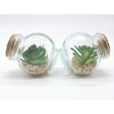 Imagem de Kit 4 Plantas Mini Suculentas Artificiais Potinho De Vidro - Coisaria