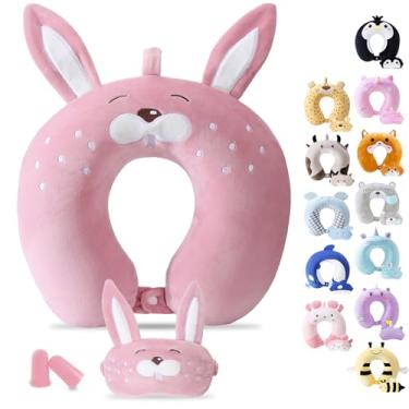 Imagem de Cirorld Travesseiro de viagem para crianças, adulto, fofo, para viagem, espuma de memória, almofada de avião, máscara de sono, descanso de cabeça, apoio de pescoço para carros, voos longos (coelho, 9