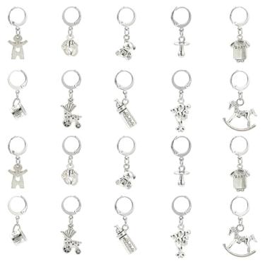 Imagem de LiQunSweet 20 peças 10 estilos tema bebê antigo prata pontos marcadores pés urso balançando pingentes de cavalo com alavanca para tricô DIY joias artesanato chaveiro decoração bolsa