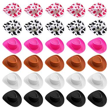 Imagem de 30PCS Plastic Mini Western Cowboy Cowgirl Hat Cute Miniature Hat for Party Accessories Toy Doll Dress Up Play House Games