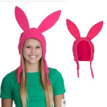 Imagem de Louise Belcher Chapéu para Bobs Burgers Louise Deluxe Chapéu Fantasia Halloween Chapéu de Lã Coelhinho Orelhas Longas Gorro (Adulto Rosa, M)