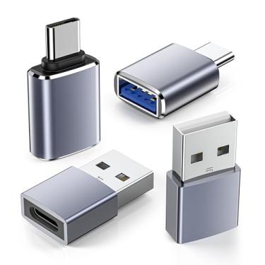 Imagem de Pacote com 4 adaptadores USB para USB C, 2 conversores de carregador tipo C fêmea para macho A e 2 adaptadores OTG USB C macho para USB 3.0 fêmea para Apple Watch iPhone 16 15 Pro Max 14 13 12,