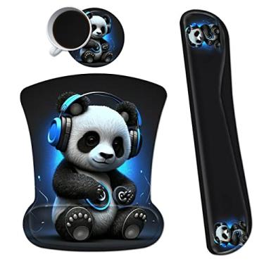 Imagem de Dikoer Mouse pad ergonômico com suporte de pulso, mouse pads de gel e teclado atualizado, conjunto de almofadas de descanso de pulso, base de poliuretano antiderrapante para escritório, jogos, computador, laptop, casa, panda