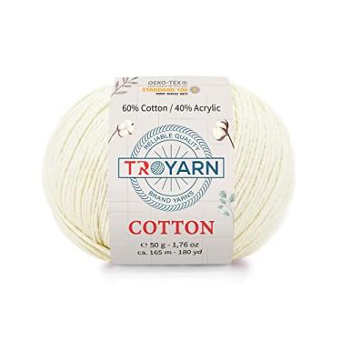Imagem de Troyarn Fio de acrílico 60% algodão 40% algodão, macio, fino/esportivo (2) para crochê e tricô 50 g / 165 m (10337 - creme)