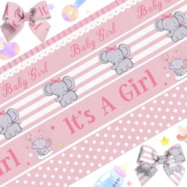 Imagem de LANGFON 4 rolos de fitas para bebês meninas, linho, rosa, fraldas para decoração de bolo, fitas de elefante para festa de revelação de gênero, decoração de chá de bebê, família, surpresa, artesanato,