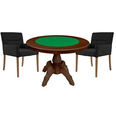 Imagem de Mesa de Jogos Carteado Redonda Montreal Tampo Reversível Imbuia com 2 Cadeiras Vicenza Preto Fosco - Gran Belo