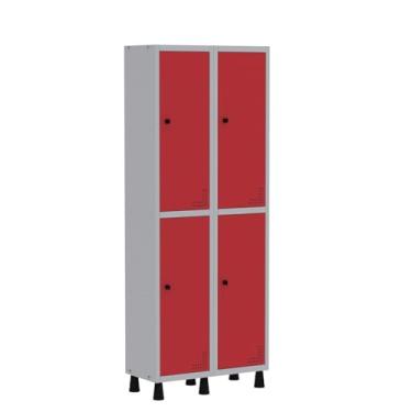 Imagem de Roupeiro Aco Light 2v 04 Portas Gr302/4pri Cinza/Vermelho