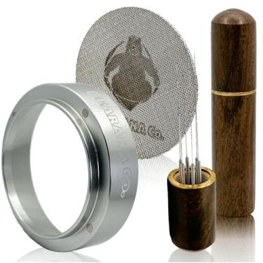 Imagem de BEARANA Co. Conjunto de 3 acessórios de ferramentas de café expresso de 51 mm. Anel de funil de dosagem, distribuidor de agulha WDT, filtro de tela de disco de aço inoxidável. Conjunto de barista para