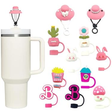 Imagem de Haloward Conjunto de 11 peças de capa de palha Stanley rosa, topo de palha, tampa de palha para Stanley H2.0 567.0 g/850.5 g/1,134 g com tampa e Owala, simples moderno, Esse com canudos de 10 mm/0,39