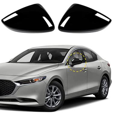 Imagem de ANFOKAS 2 peças para Mazda 3 2023 2022 2021 2020 acessórios aparência agressiva esportivo ABS carro exterior porta lateral janela retrovisor capa guarnições protetor de tampa - preto brilhante