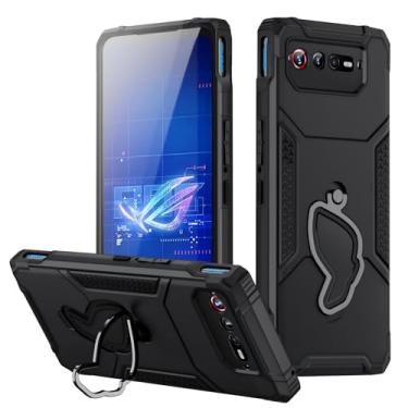Imagem de Fanbiya Armor Capa para ASUS ROG Phone 6, 6 Pro Case com Kickstand e protetor de câmera, 360 ° Full Body Protection Rugged Shockproof Case com vidro temperado, Preto