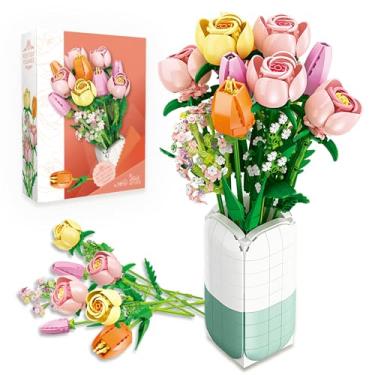 Imagem de chanbrick Flowers Bouquet Building Set Tulips Camellia with Vase for Adult -1011pcs