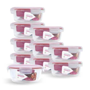 Imagem de Kit 10 Potes Hermético Redondo De Vidro Com 4 Travas 950ml - NABOX, Ve