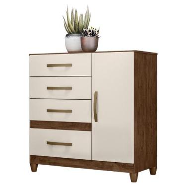 Imagem de Cômoda Sapateira Vênus 97cm 1 Porta com Pés Castanho Wood Off White Mo