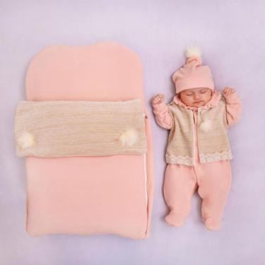 Imagem de Saída De Maternidade Menina Salmão Com Colete Palha - Asas De Anjo, Sa
