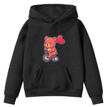 Imagem de Moletom Infantil Ursinho Bike Balões Desenho Infância Bolso Canguru Ca