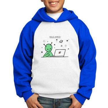 Imagem de Moletom Infantil Alien Hello World! - Foca na Moda, Branco, Azul, 8
