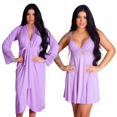 Imagem de Kit Robe Longo e Camisola Sexy Confortável Sedutor Elegante Lingerie F