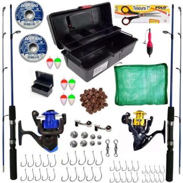 Imagem de Kit Pescaria Completo 2 Varas 1,35m 6kg  Molinete Maleta e Acessorios 