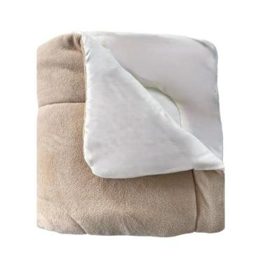 Imagem de Coberdrom Queen Dupla Face Plush Bege e Malha Cru Arrumadinho Enxovais