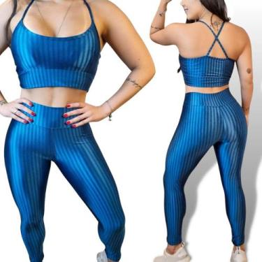 Imagem de Conjunto Fitness Feminino 3D Tecido Brilhoso Top + Legging - Gringas M