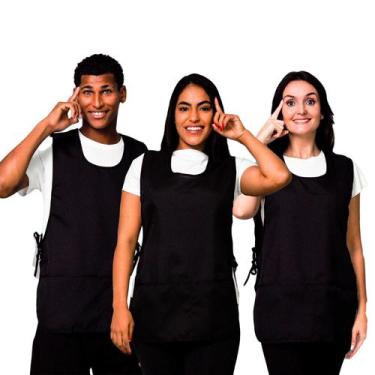 Imagem de Kit 3 Avental Bata Liso Preto Oxford Frente e Costa Com 2 Bolsos LojaL