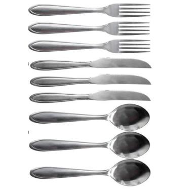 Imagem de Jogo de Talher Faqueiro 09 Peças Aço Inox - kit 3 facas, 3 garfos e 3 