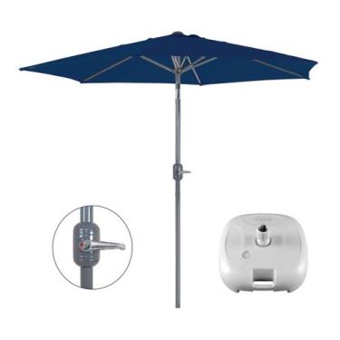 Imagem de Kit Ombrelone Guarda Sol Alumínio Manivela 2,4 Metros Azul + Base Plás