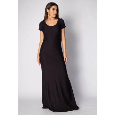 Imagem de Vestido Longo Malha Gola Canoa Manga Curta Preto - Amazonia Vital