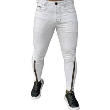 Imagem de Calça Branca Skinny Zíper Frontal Canela Masculina-Masculino