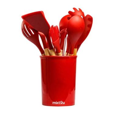 Imagem de Kit 12 Utensílios De Cozinha Em Silicone E Cabo De Madeira - MIXTOU, V