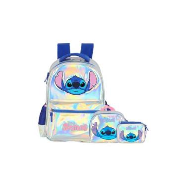 Imagem de Kit Escolar Lilo Stitch 3D Mochila Costas Lancheira Estojo  - Luxcel