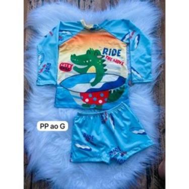 Imagem de Roupa de banho bebê praia conjunto proteção UV 50 SUNGA BOXER +blusa m