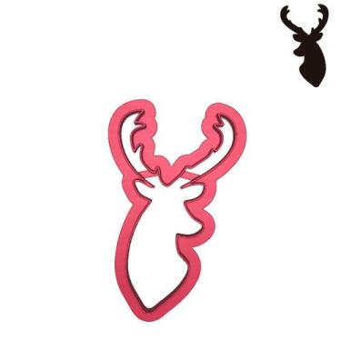 Imagem de Cortador Contorno Cabeça Alce Chifre Natal - DOCE IMPRESSO, 6,5cm
