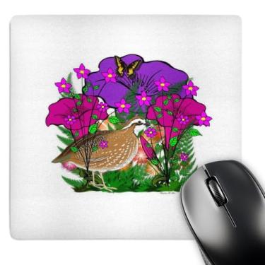Imagem de 3dRose LLC Mouse pad com estampa de flores roxas e rosa, samambaias e uma codorna (mp_48780_1)