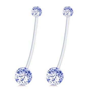 Imagem de Decentraland 2 peças com esfera branca 1,6 mm (14G) piercing de umbigo acrílico piercing corporal halteres piercing joias acrílico plástico transparente 38 mm, 1.6mm(14G),L-38mm, Acrílico, Sem Pedra