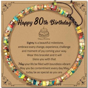 Imagem de ZOKCC Presentes de aniversário de 30º 40º 50º 60º 70º 80º aniversário para mulheres, pulseira de pedra natural, presentes de aniversário para mãe, filha, avó, irmã, amigas, colegas de trabalho, King