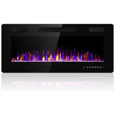 Imagem de Lareira Elétrica de Embutir A45x106L com Controle Remoto e Digital, Luz LED, Chama Ajustável e Temporizador, 1500W, 110v, ELECTACTIC 842C3, Preto