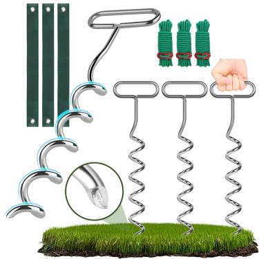 Imagem de Estacas e suportes para árvores, kits de estacas em espiral de 39,9 cm para árvores jovens inclinadas, endireitando contra vento forte, mau tempo, âncoras de solo resistentes para trampolim, tenda,