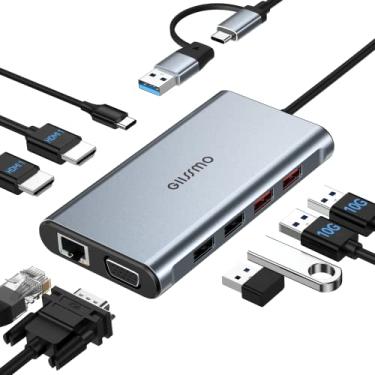 Imagem de Estação de ancoragem USB, monitor triplo GIISSMO 9 em 1 USB A 3.0/USB C Docking Station com 2 HDMI, VGA, USB 3.1 de 10 Gbps, Gigabit Ethernet, tela tripla para Mac, MacBook e laptop Windows