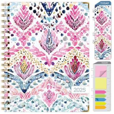Imagem de Agenda Hardcover 2025, 21,6 cm x 28 cm: 14 meses (novembro de 2024 a dezembro de 2025), agenda mensal diária, agenda anual, marcador de livro, pasta de bolso e conjunto de notas adesivas (Boho Ikat)