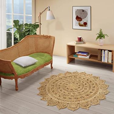 Imagem de Gruham Fibra Natural Tecido à Mão Redondo Premium Tapete de Algodão 3x3 - Tapete de Juta Macio para Cozinha Interior Externa Sala de Jantar Corredores Empreendimentos e Casa de Fazenda
